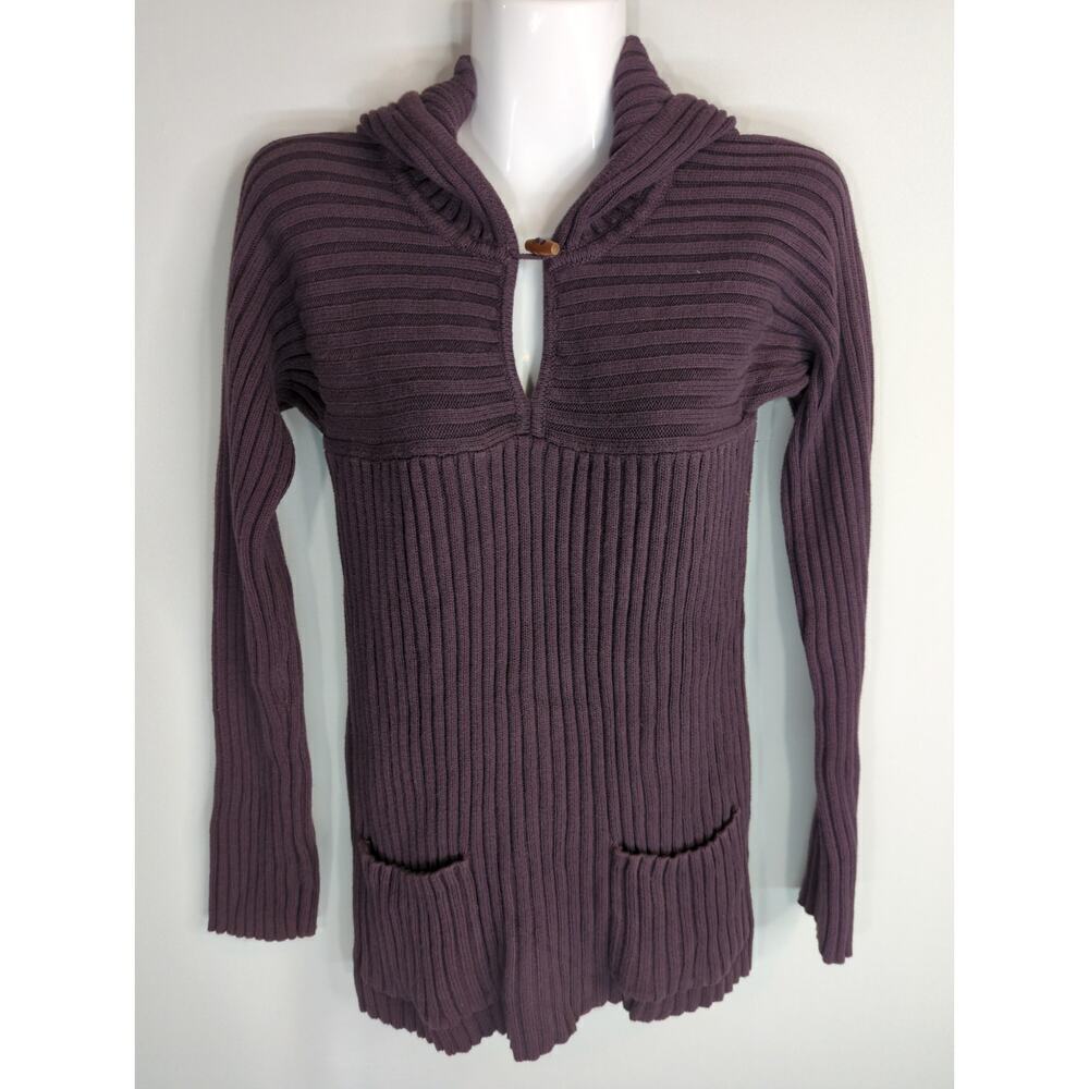 J. Crew Womens Purple‎ Ribbed Hooded Togggle Pullover Sweater Size S